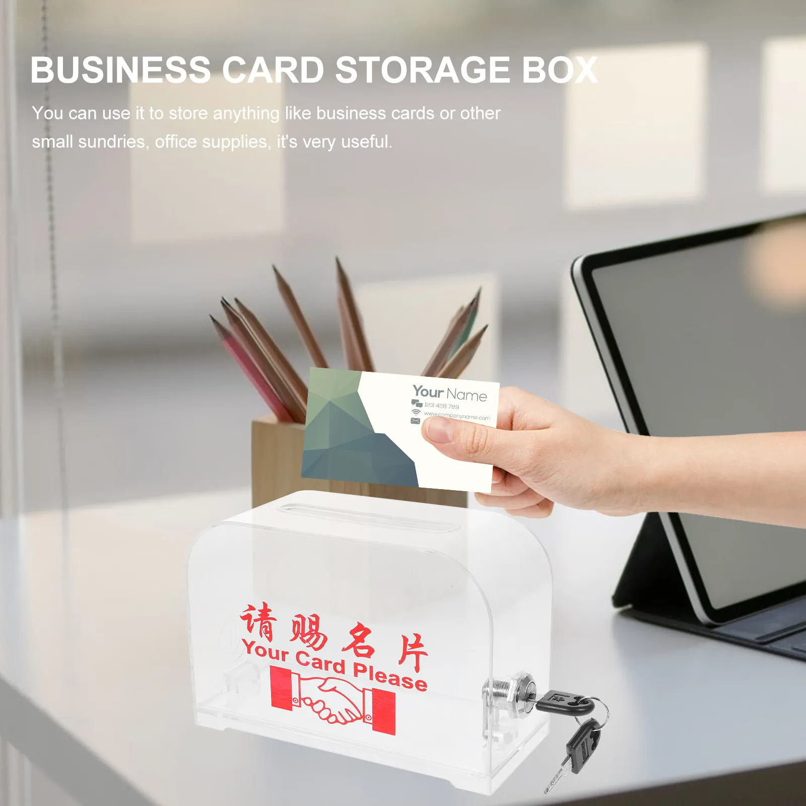 Business Card Holder Lock Metal Organizer Name Card Box Portable Office Cards Storage Case Business Supplies Office Cards Holder