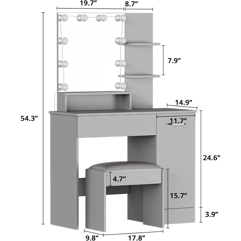 Стол для макияжа, туалетный столик с подсветкой «сделай сам», зеркало и ящик, шкаф для хранения, столики для туалетного столика для спальни, дома, серый