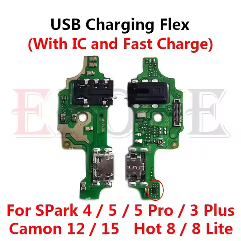 For Infinix Tecno SPark 4 / 5 / 5 Pro / 3 Plus Camon 12 / 15 Hot 8 / 8 Lite X650 USB Charging Board Dock Port Flex Cable