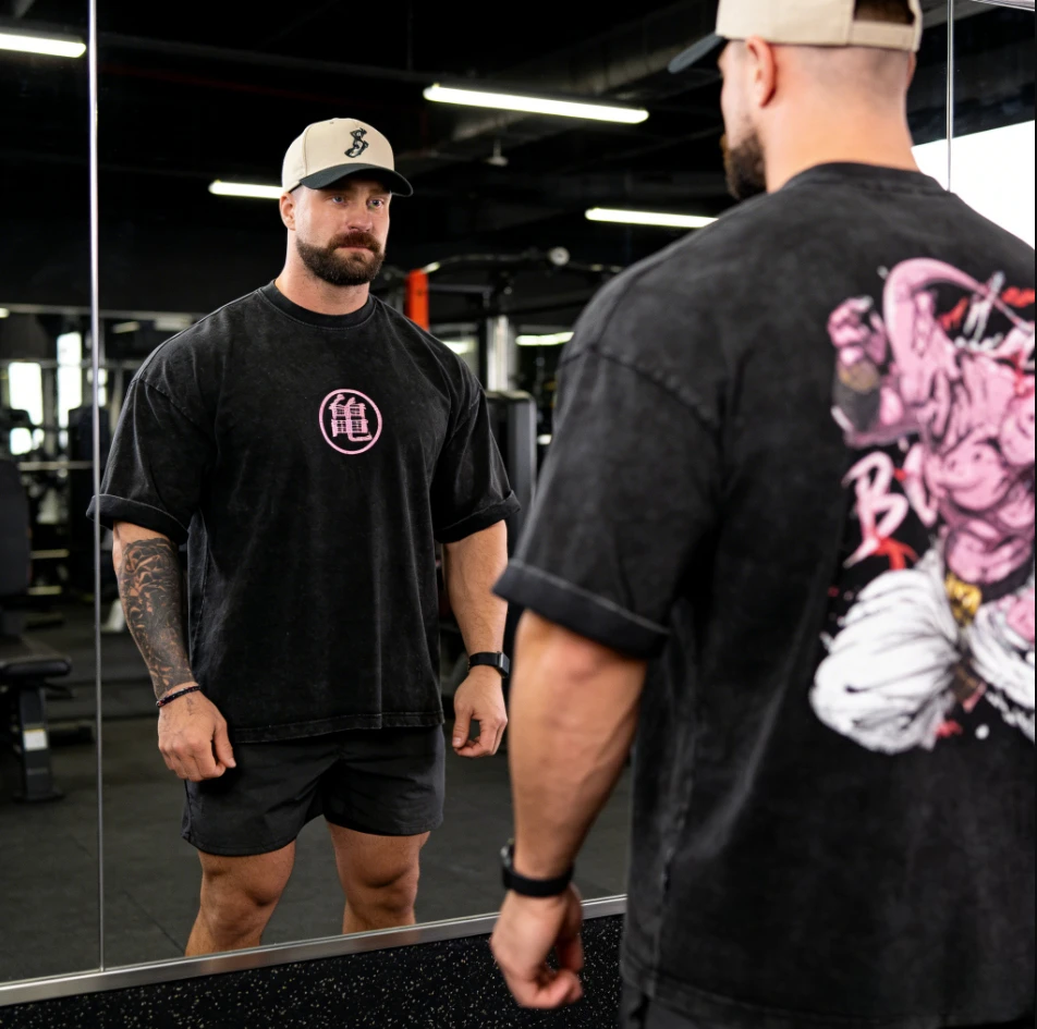 

2026 Summer Dragon Ball Z Retro Washed T-Shirt 100% Cotton Oversized Heavyweight Majin Buu Gym Print Fitness Streetwear Unisex