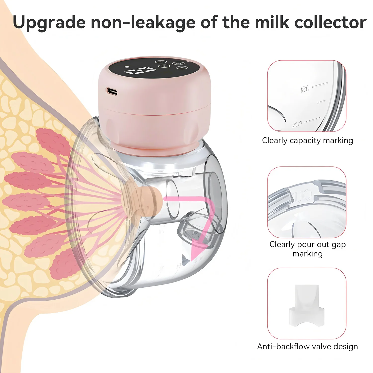 

Portable Wearable Breast Pump USB Breast Milk Collector Hands Free Silent Comfort Electric Breast Pump
