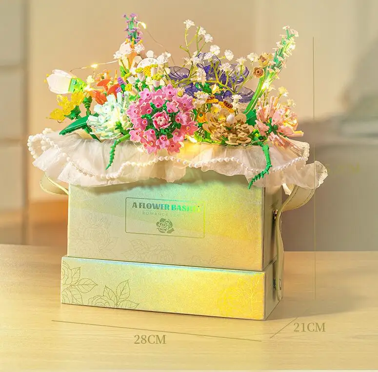 Flowers Bouquet Basket  Block DIY Building Brick Toy Gift Box Decor For Girls Lovers