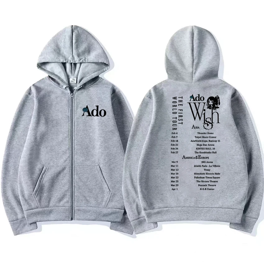 Autumn Winter Ado World Tour 2025 Double Sided printed Zipper Hoodies Men women vintage Y2k Sweatshirt Unisex Fleece Coat Jacket