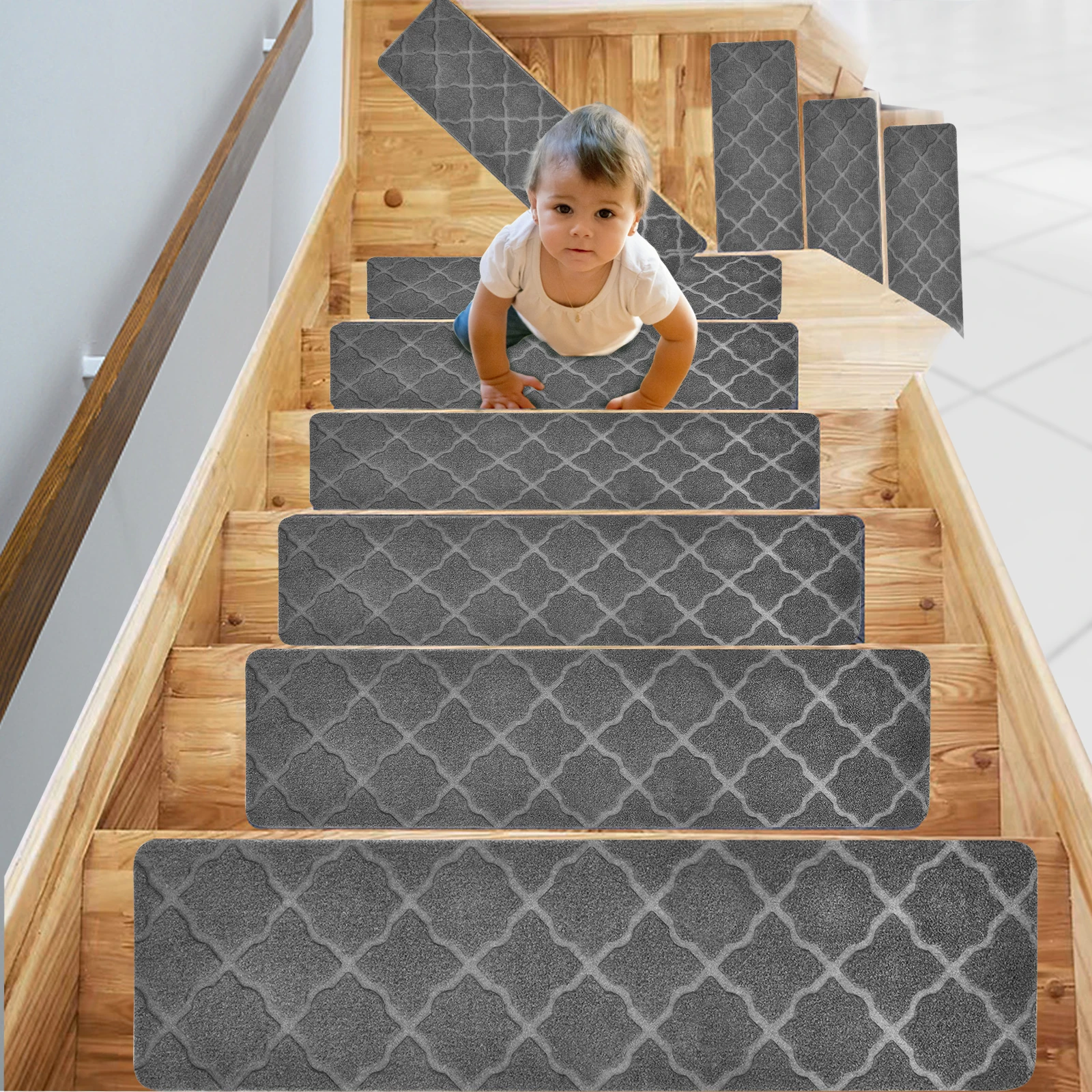 15 pièces antidérapant escaliers tapis bande auto-adhésive intérieur escalier coureur tapis couverture tapis marches d'escalier pour marches en bois 8 "X 30"