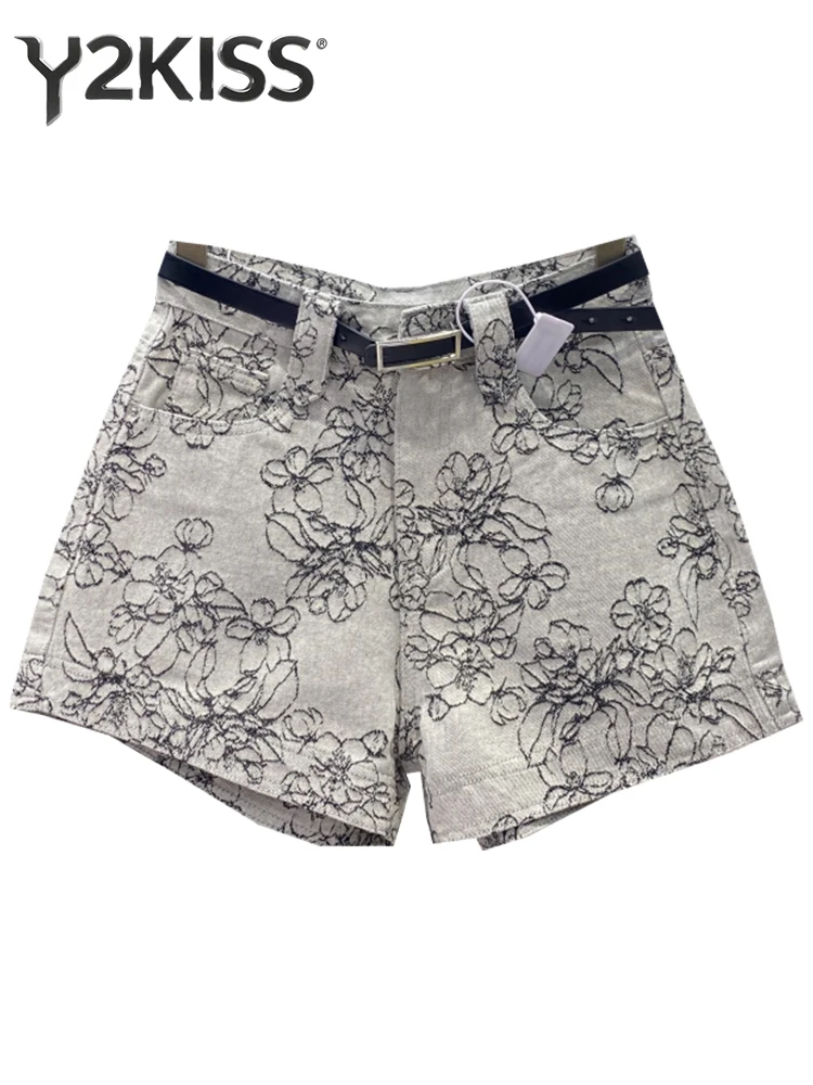 2026 Summer Women American Retro Embroidery Denim Shorts Aesthetic Y2K 2000s High Waist Japanese Harajuku Jeans Hot Pants Tide