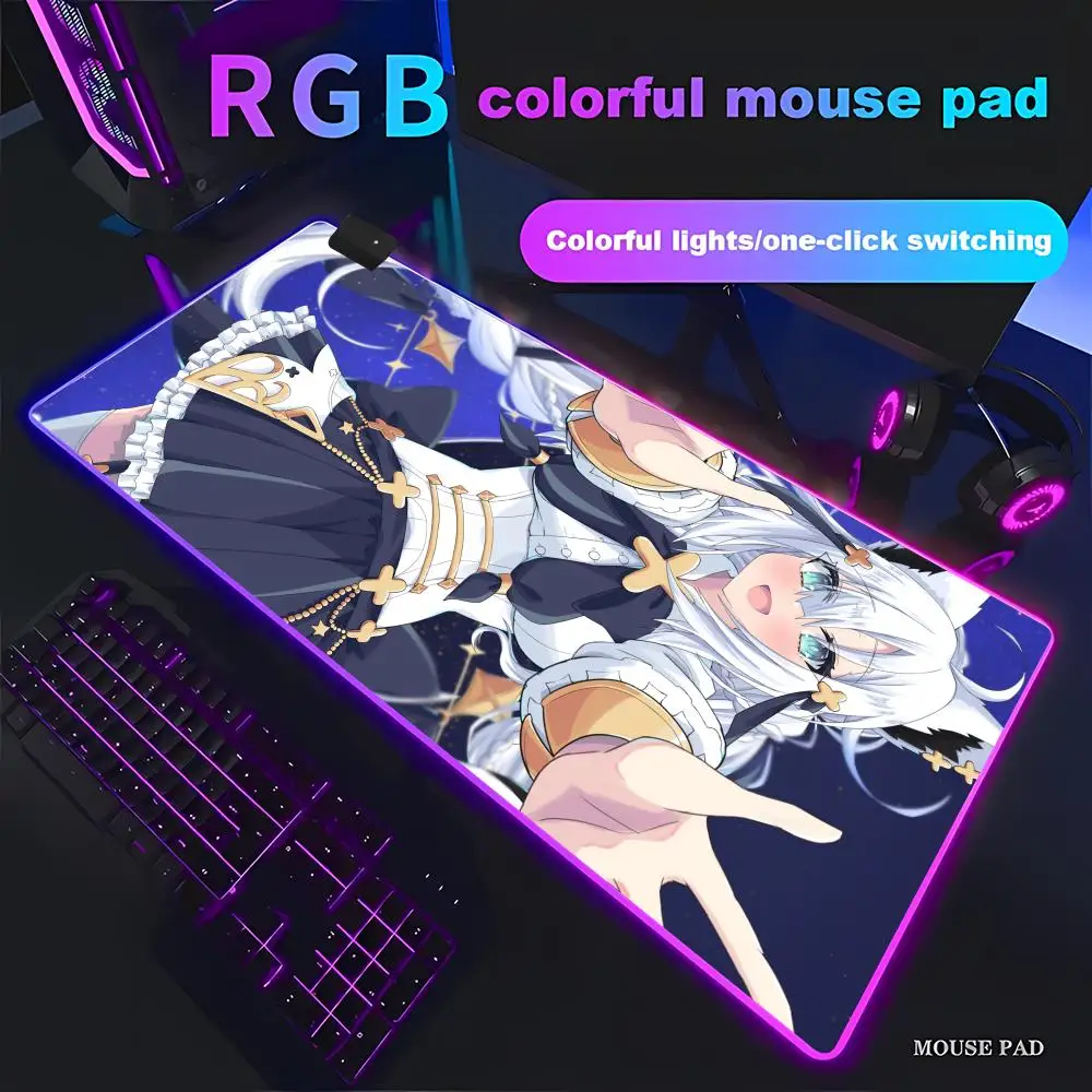 

Коврик для мыши Shirakami Fubuki RGB игровой коврик для мыши HD геймер большой светодиодный светильник XXL коврики для мыши ПК компьютерный коврик нескользящий