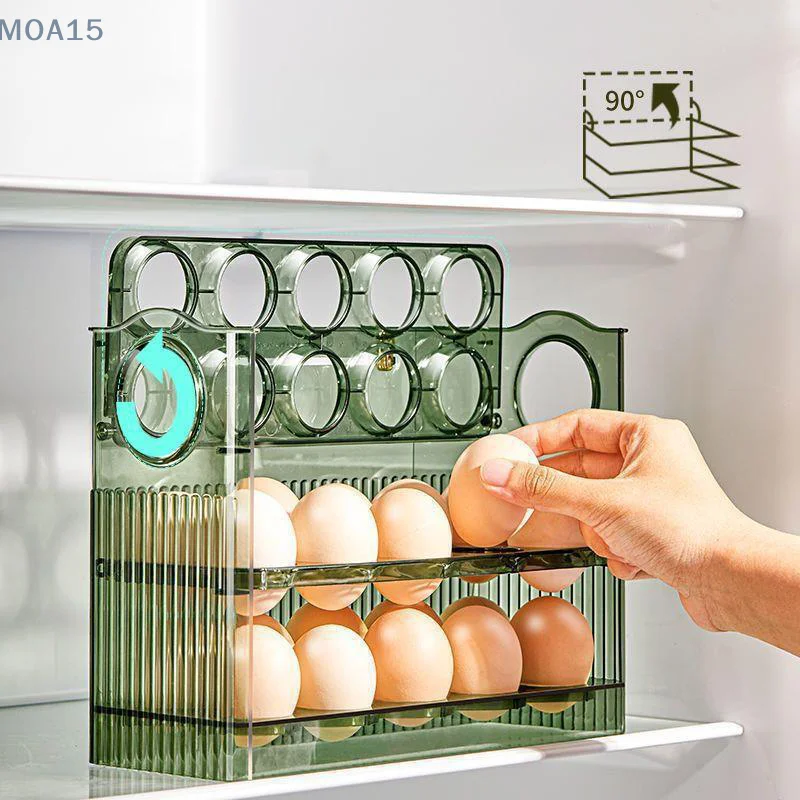 Auto Flip Egg Organizer, 3-Tier Egg Holder Storage 30 Count, Egg Storage Container For Refrigerator Side Door Or Countertop