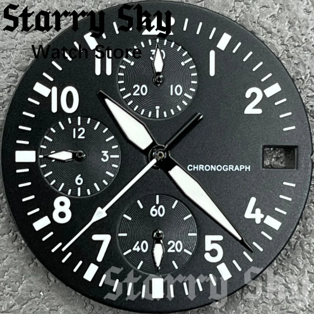 Starry Sky 30mm Pilot Style Date Watch Dial Watch Hands Watch Parts With Luminous Fit For VK67 Quartz Movement Watch Accessories