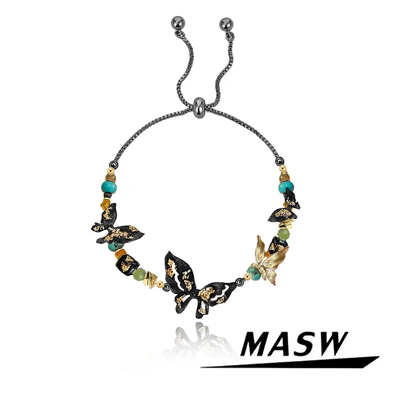 

MASW Original Design Delicate Metal Black Butterfly Bracelets For Women Wedding Gifts Modern Jewelry Cool Trend Fine Accessories