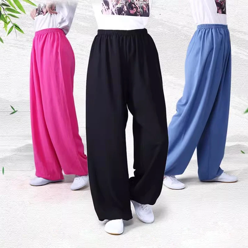 Cotton Linen Tai Chi Pants Lantern Breathable Women Taiji Trousers Man Yoga Taekwondo Morning Exercise Wushu Loose Lantern Pants