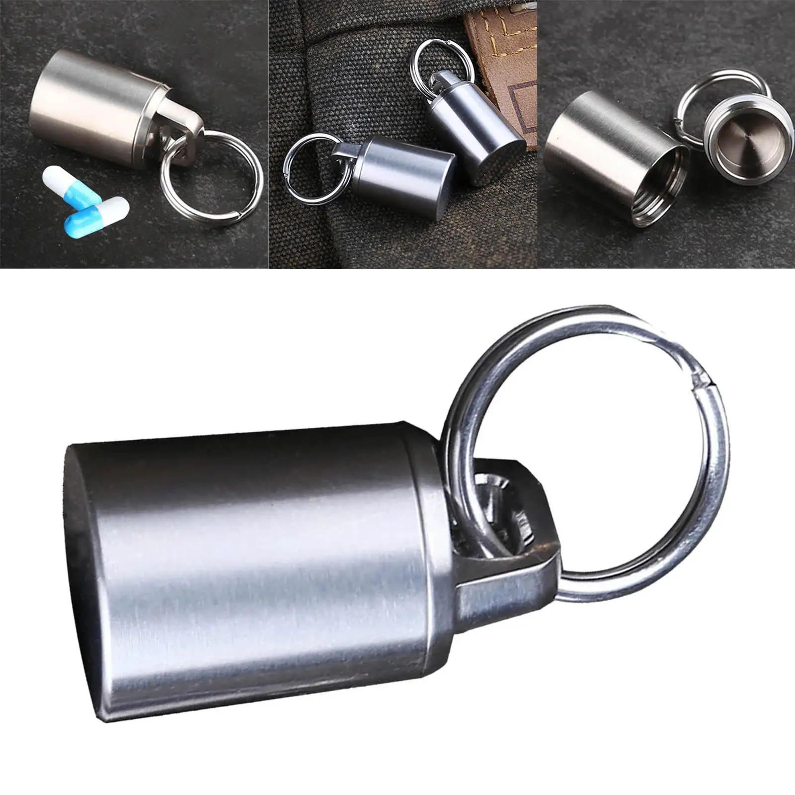 

Pill Keychain with Key Chain Ring Travel Kit Portable Pill Box Keychain for
