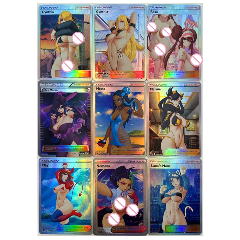 Anime Pokemon DIY ACG Collectible Card Boy Play Toy Christmas Birthday Gift Board Game Hilda Rosa Grusha Sexy Flash Card 9PC/Set