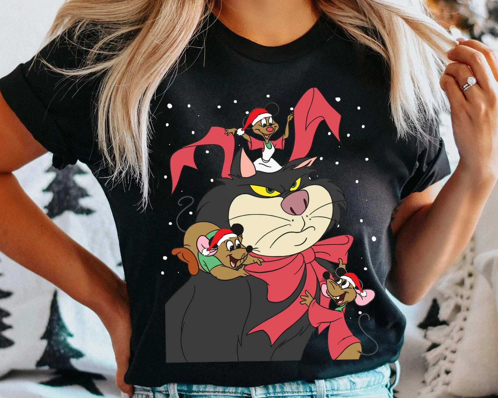 

Retro Cinderella Christmas Character Shirts, Lucifer Cat, Jack Gus Mouse, Christmas Party, Disneyland Holiday Trip