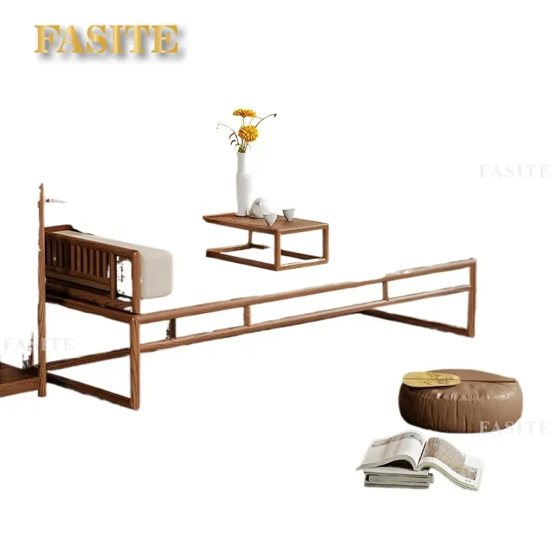 For Living Room Solid Wood Arhat Bed Walnut Tea Table and Chair Set Chaise Longue Sofa Bed Dual Purpose Household Furniture