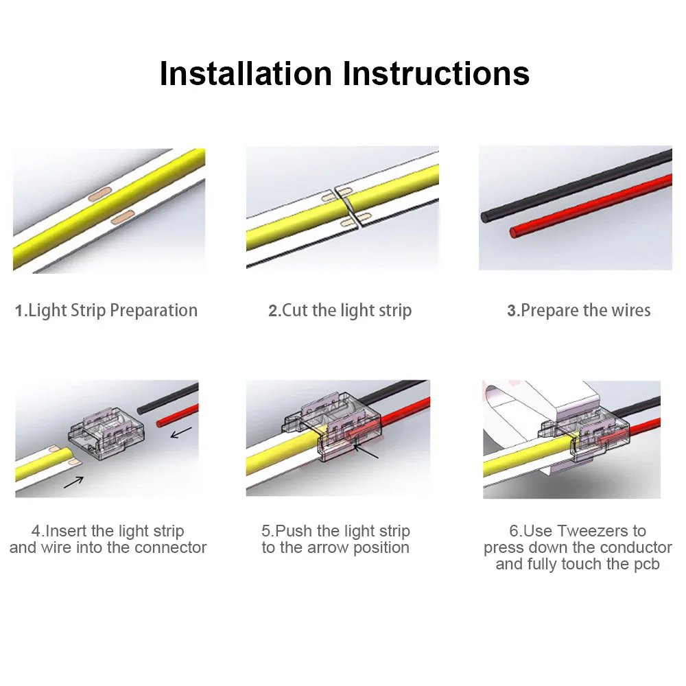 2pin COB LED Strip connettore 8mm 10mm trasparente striscia LED Solderless connettore IP20 COB Tape luci singoli connettori a doppia estremità