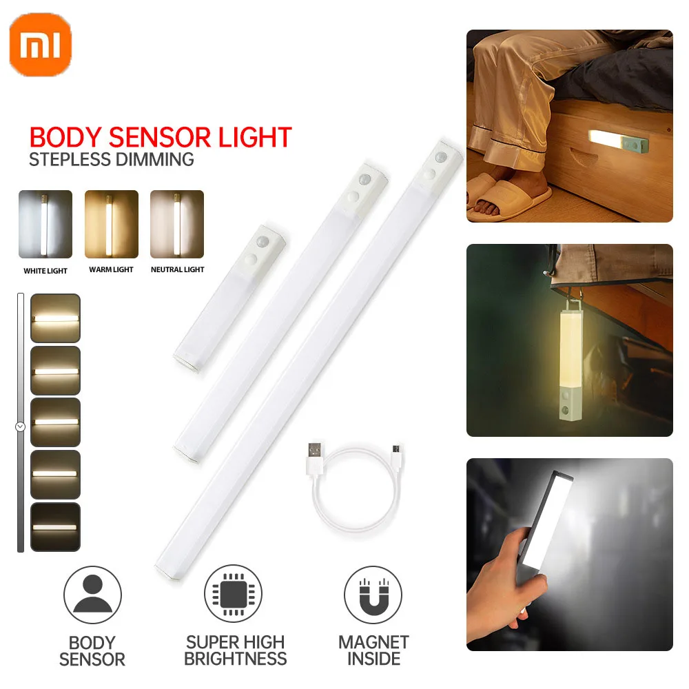 Xiaomi Night Lamp With Motion Sensor Usb Rechargeable Portable Camping Light With Magnet Adhesives For Room Bedside Table Decor