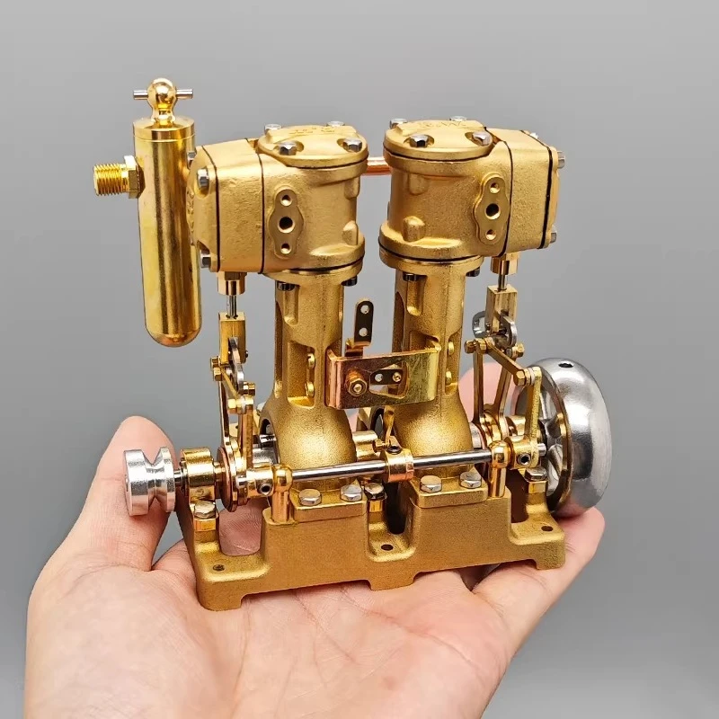 Steam engine model, twin-cylinder steam ship engine small air pump