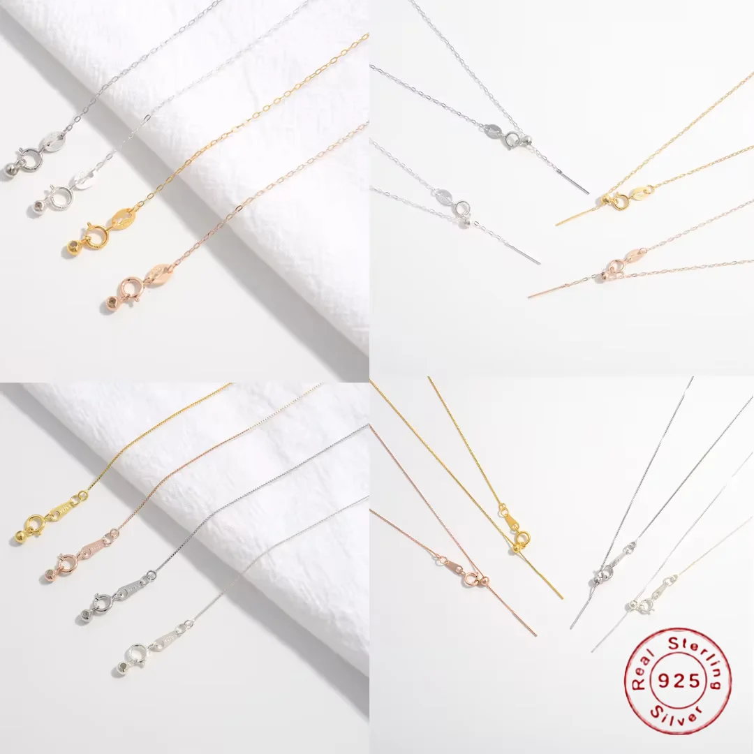 

ZHUKOU,Real Pure S925 Sterling Silver Simple O shape Collarbone Necklace for DIY Pendant Adjustable length women's Necklace SL1