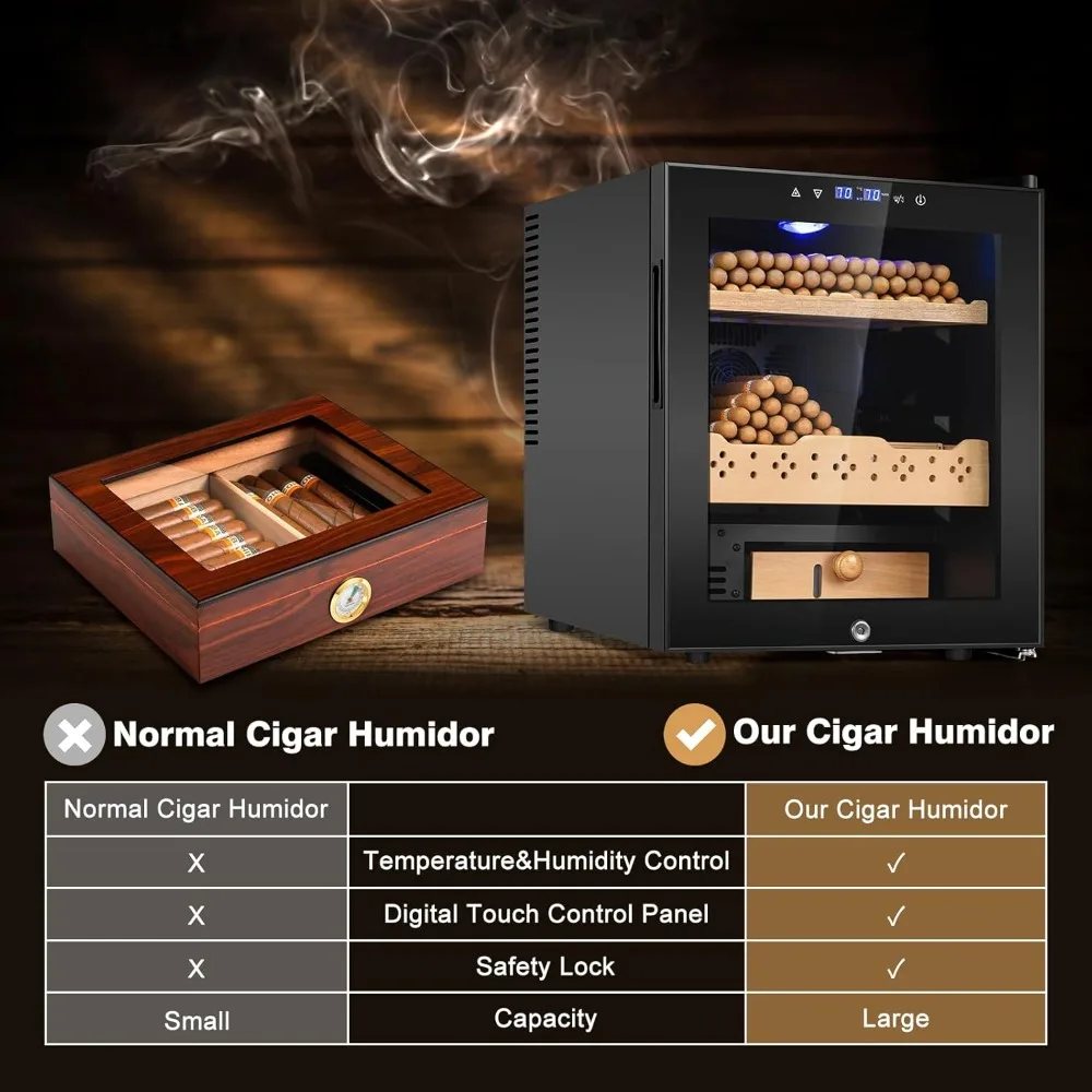 온도 및 습도 관리 기능이 있는 50리터 전기 쿨러 캐비닛, 스페인 삼나무 선반, 360개 품목 보관용 보안 잠금장치