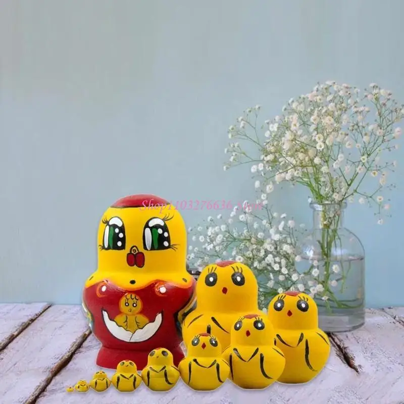 R6FD 10Pieces Vintage Matryoshka Dolls Russian Nesting Doll Set Cartoon Duck Theme Doll Cultural Gift Home Decors