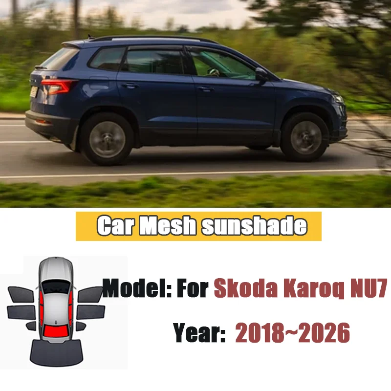 For Skoda Karoq NU7 2018~2026 Windshield Window Visor Heat Insulation Mesh Sunshade Mosquito Repellent Car Curtain Accessories