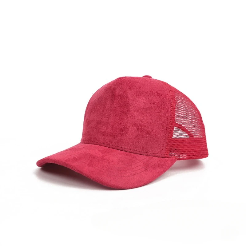 Custom Logo Suede Mesh Baseball Cap Men\'s and Women\'s Solid Color Five-panel Curved Brim Adjustable Hip-hop Truck Driver Hat