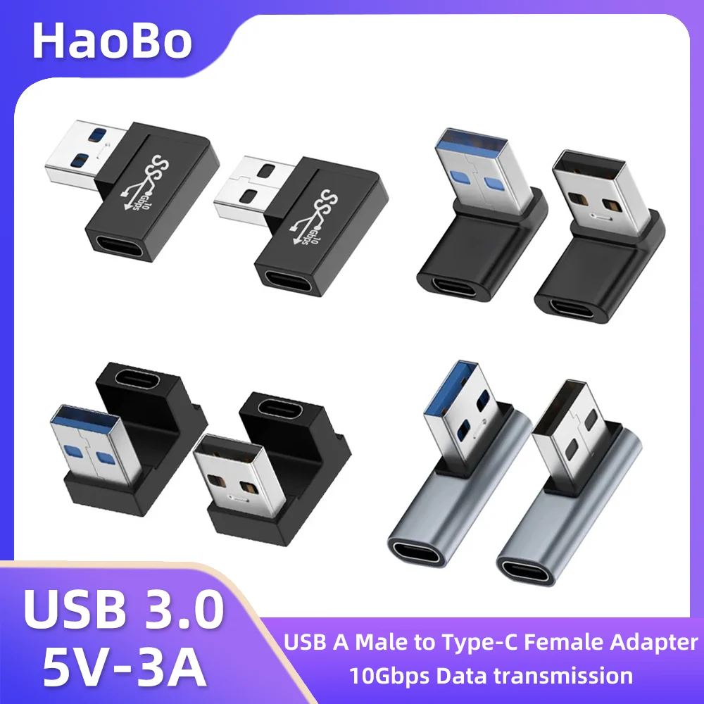 Hao Bo USB 3.0 male toType-C Female 90 Degree Right Angle Extension Adapter USB C Upward Downward Connector 10Gbps for Laptop