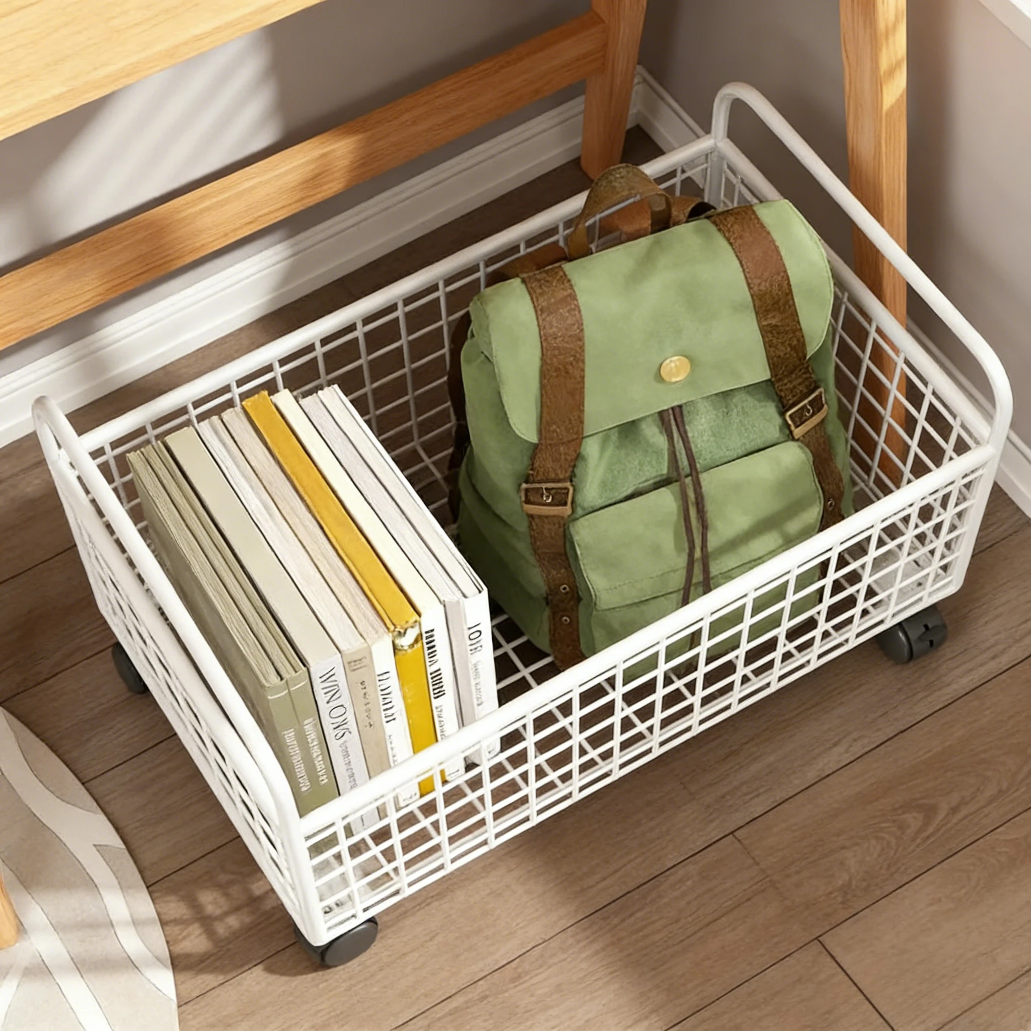 

Heavy Duty Metal Storage Basket with Wheels Multi-Purpose Mobile Storage Trolley for Laundry Bathroom Office Patio Bookshelf