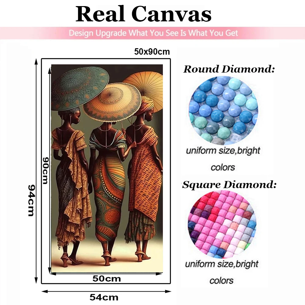 Umbrella African Woman\'s Back 5D DIY Diamond Painting Jewelry Cross Stitch Full Drill Embroidery Mosaic Kits Portrait EMG97