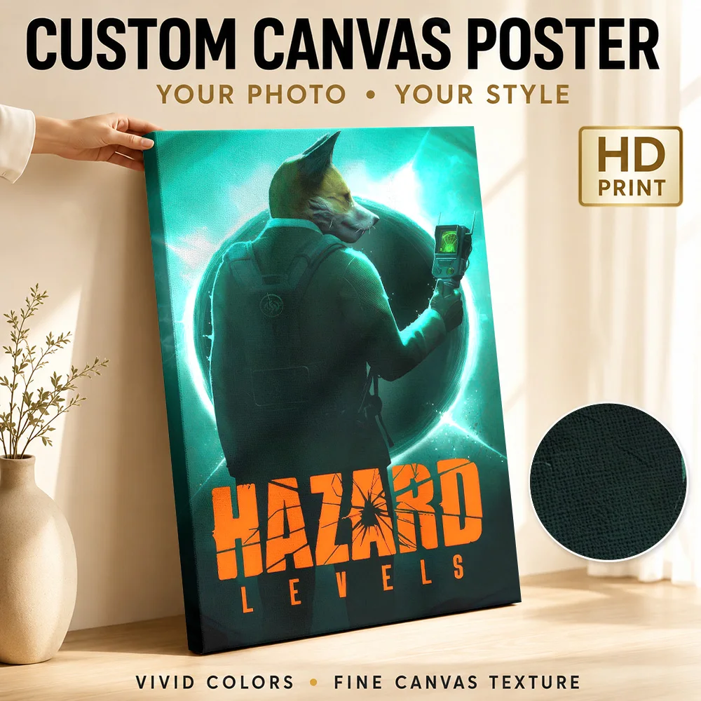 Fox character with hazard device Framed Canvas Poster Customized Photo Gaming Anime Wall Paintings Decoration for Teen Bedroom