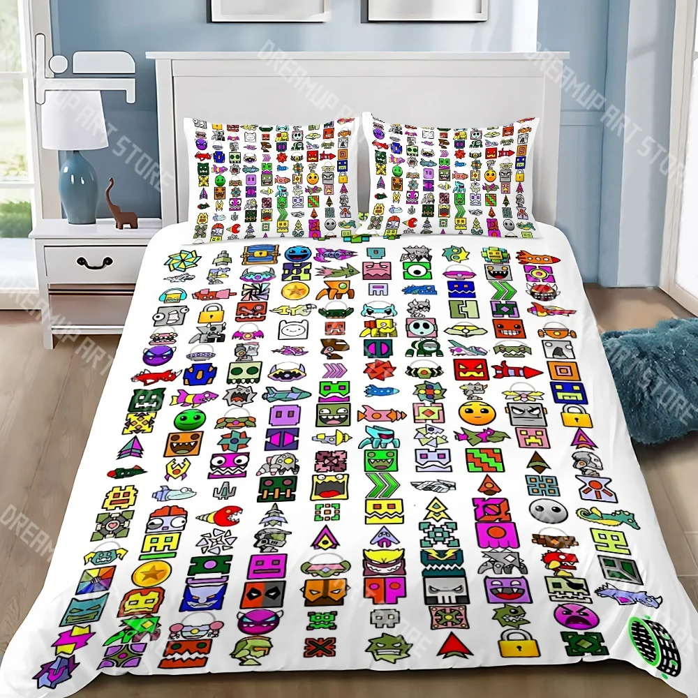 3D Printed Dash Geometry Video Game Bedding Set for Boys Girls Duvet Cover Twin Queen King Full Single Double Sizes