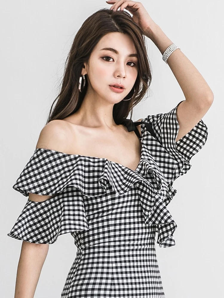 Mode Elegante Süße Frauen Abendkleid Chic Slip Strap Rüschen Sexy Diagonal Kragen Schlank Midi Robe Party Club Mujer Vestidos