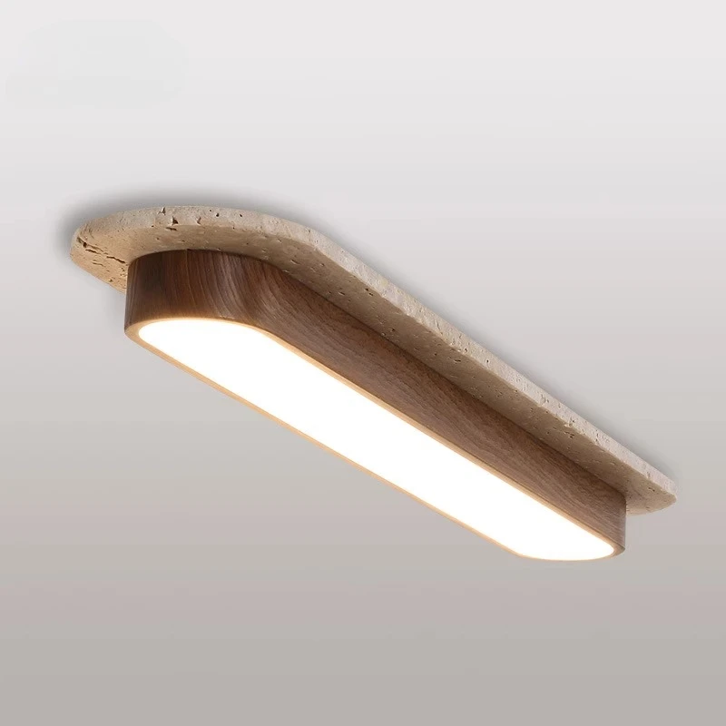 Solid Wood Color Long Strip Ceiling lamp Travertine Bedroom Ceiling Chandelier Aisle Corridor Yellow Travertine LED Ceiling Lamp