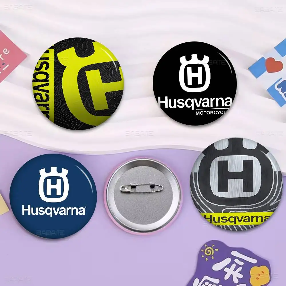 H-Husqvarna Logo Soft Button Pin Bright Printed Icon Gift For Friends Badge Collar Brooch Lapel Pin Metal view 4