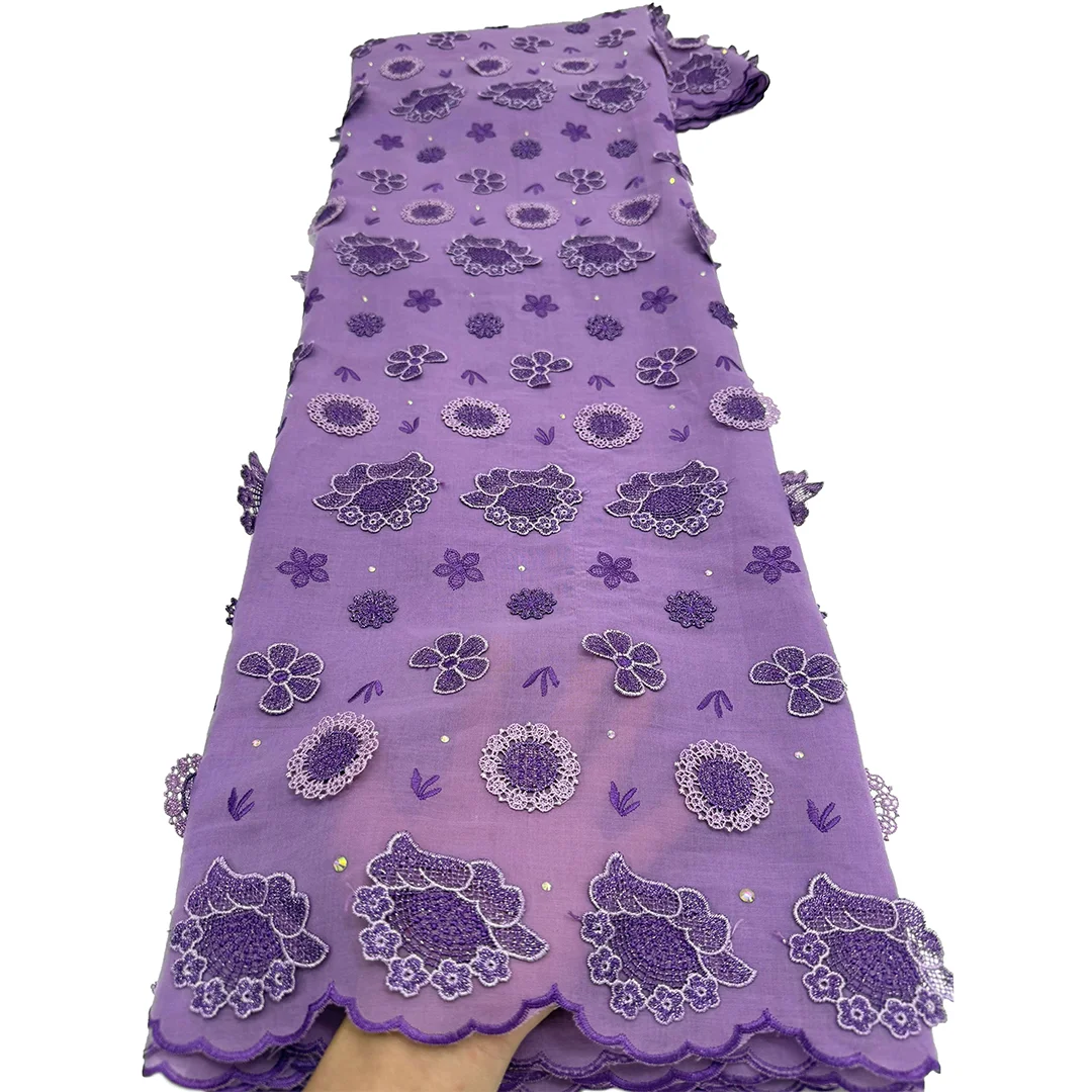 Nigerian Swiss Voile Lace Fabric With 3D Flower Applique And Stones 2026 High Quality African Guipure Lace For Wedding Dress view 2