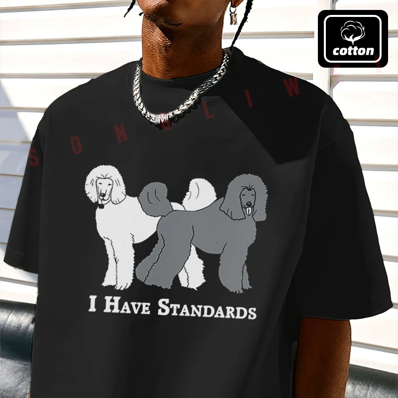 

I HAVE STANDARDS Dog Creative Print Motorcycle T-Shirt Men's Black Cotton TShirt New Summer Casual O-neck Short Sleeve Tees