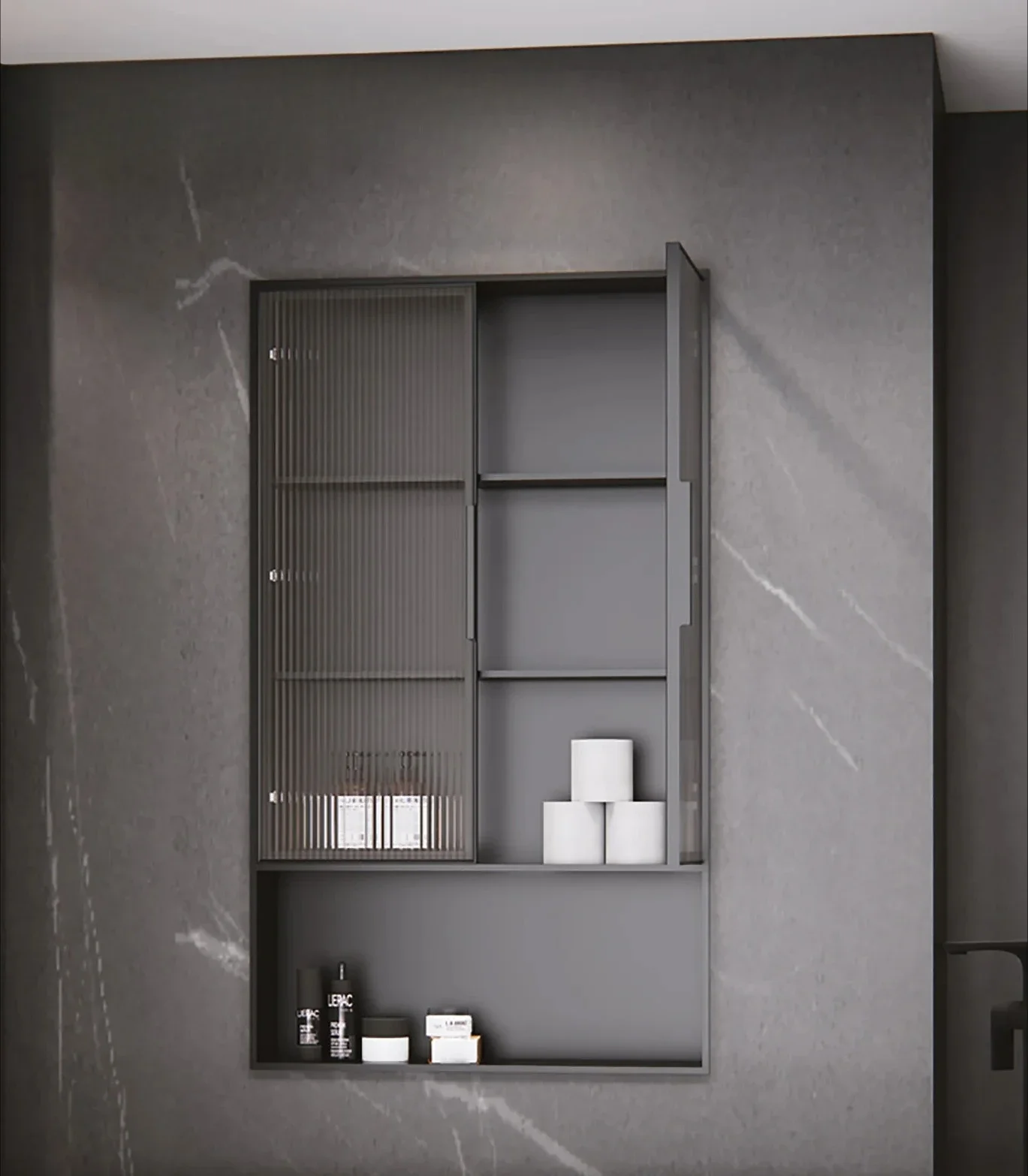 

Bathroom Niche Embedded Stainless Steel Shelf Finished Layered baffle glass cabinet