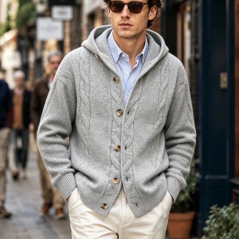 Luxury Knitted Cardigan Man V-neck Single Breasted Sweater Coat Autumn Winter Clothes Button Knit Cardigans Man Sweaters Jackets