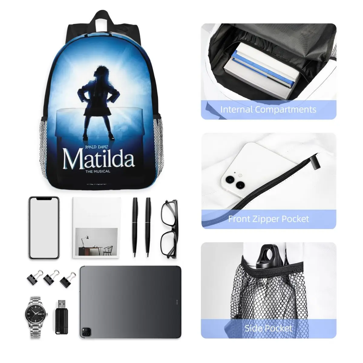 Roald Dahl Matilda The Musical Backpack Student Boys Girls BookBag Men Women School Bag Computer Shoulder Bags