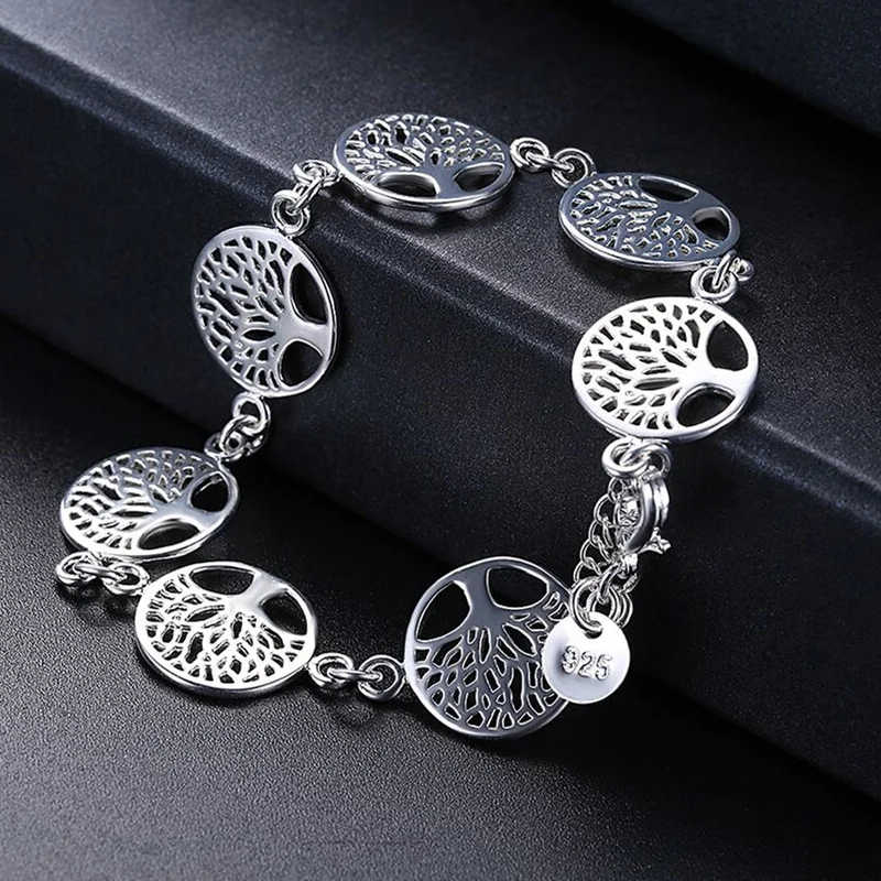 Pulsera Árbol de la vida de pulsera de plata de ley 925 para mujer, joyería de compromiso, regalos