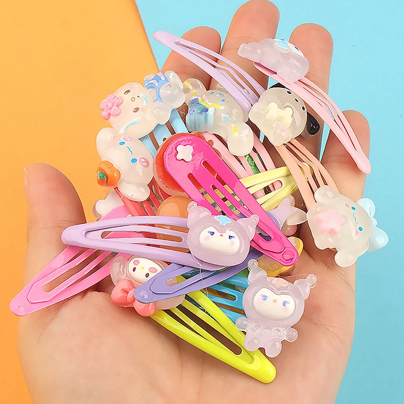 Luminous Sanrio Hair Clip Hello Kitty Kuromi Melody Sweet Girl Hair Pin Bangs Side Clip Woman Headwear Barrette Hair Accessories