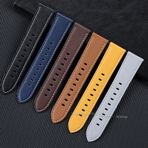 Imagen 2 del producto Correas de reloj de piel de becerro auténtica, correa de reloj de liberación rápida de 20mm y 22mm para correa de reloj inteligente, accesorios para relojes para hombres y mujeres, cinturón