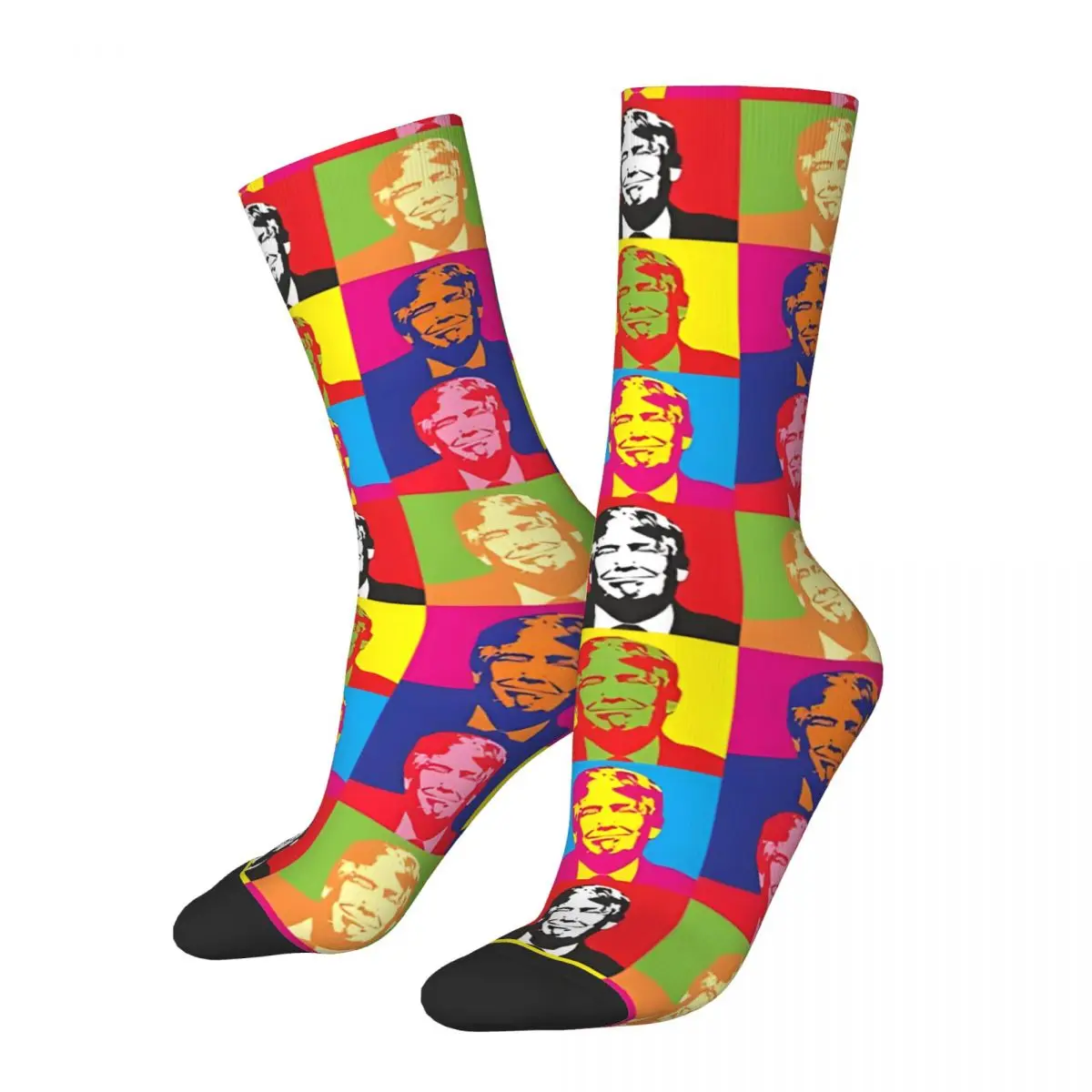 FunnyMulti Trump Sock for Men Hip Hop Vintage 2024 Trump Shooting Happy Quality Pattern Printed Boys Crew Sock Novelty Gift