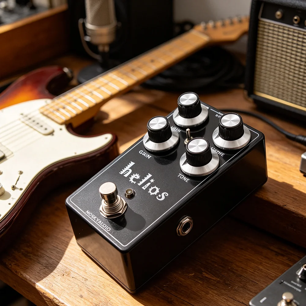 Helios Guitar Overdrive Pedal 3‑Stage Compression Accent Tone Adjust 9‑18V True Bypass Effector MOSKYAUDIO