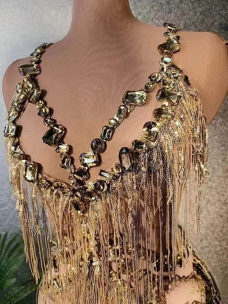 High-end Shining Tassel Chain Waist Trousers Set Douyin Live Broadcast Talent Show Latin Dance Competition Suit Vestido De Festa