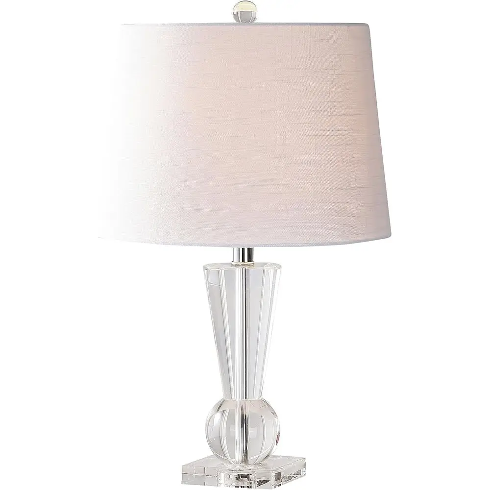 22 Clear Crystal LED Table Lamp with Chrome Accents and White Linen Shade, Suitable for Bedroom or Living Room, LED Bulb Include