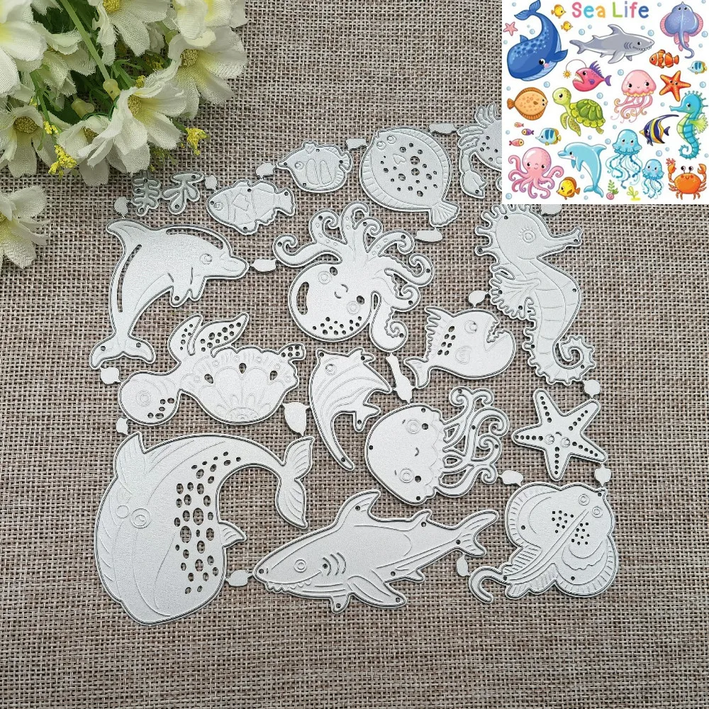 16Pcs lovely sea background frame Metal Cutting Dies for DIY Scrapbooking Album Paper Cards Decorative Crafts Embossing Die Cuts