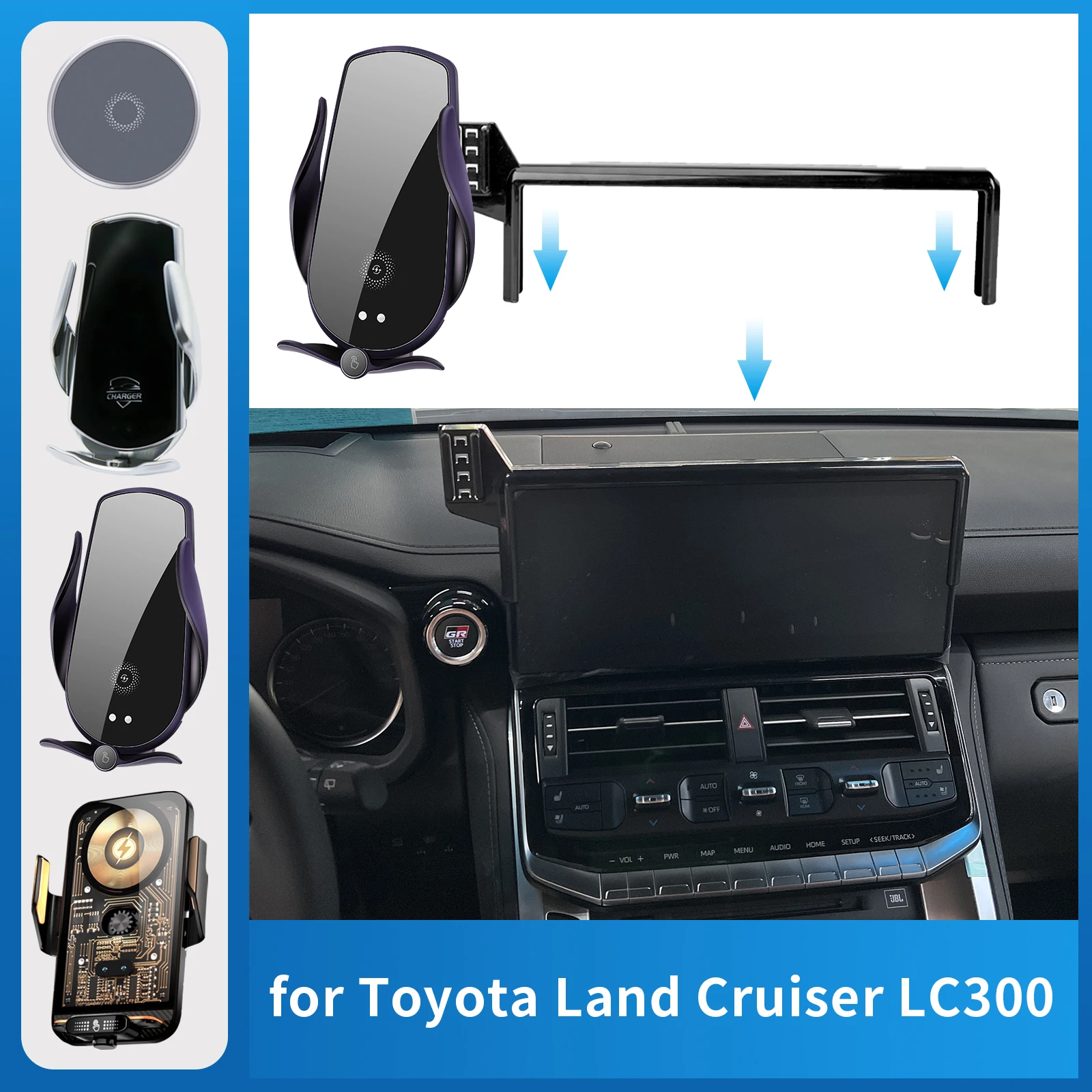 

Car Mobile Phone Holder for Toyota Land Cruiser LC300 2022 2023 2024 (Screen Without USB) Charging Bracket Navigation Stand Auto