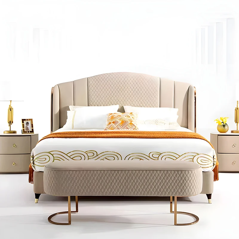 Solid Wood Frame Velvet Cotton Upholstered Bed Double Full Queen king Size Luxury Bedroom Furniture Set