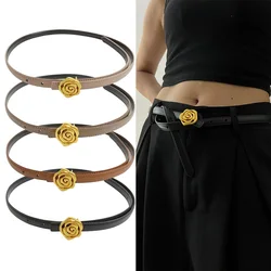 Fashion Cowhide Real leather belt For Women High-end Luxury Brands Elegant Women's Belt Female Desiner Golden Flora Jeans Belt